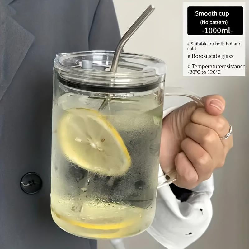 Brehn | Großer Glasbecher mit Deckel & Strohhalm