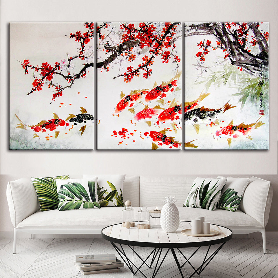Dreiteiliges Leinwandbild „Roter Koi“