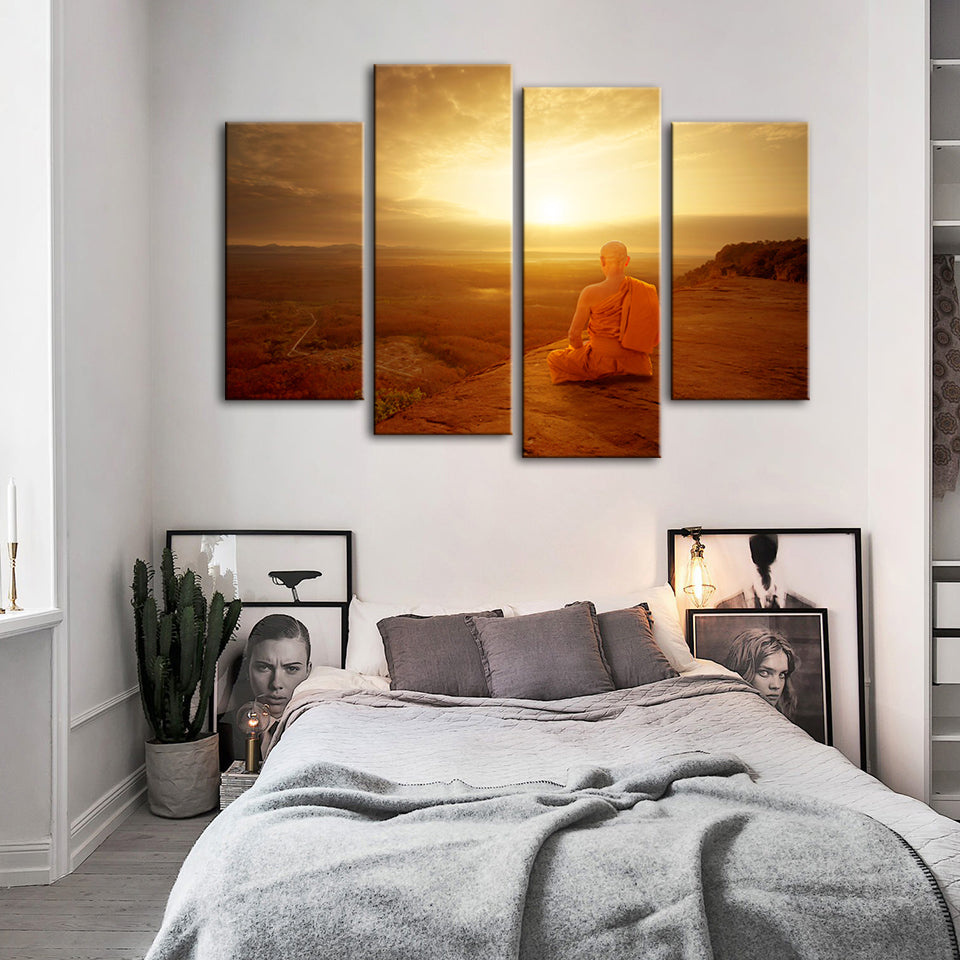 4-teilige ruhige Klippen-Sonnenuntergang - Leinwand Wandkunst Gemälde