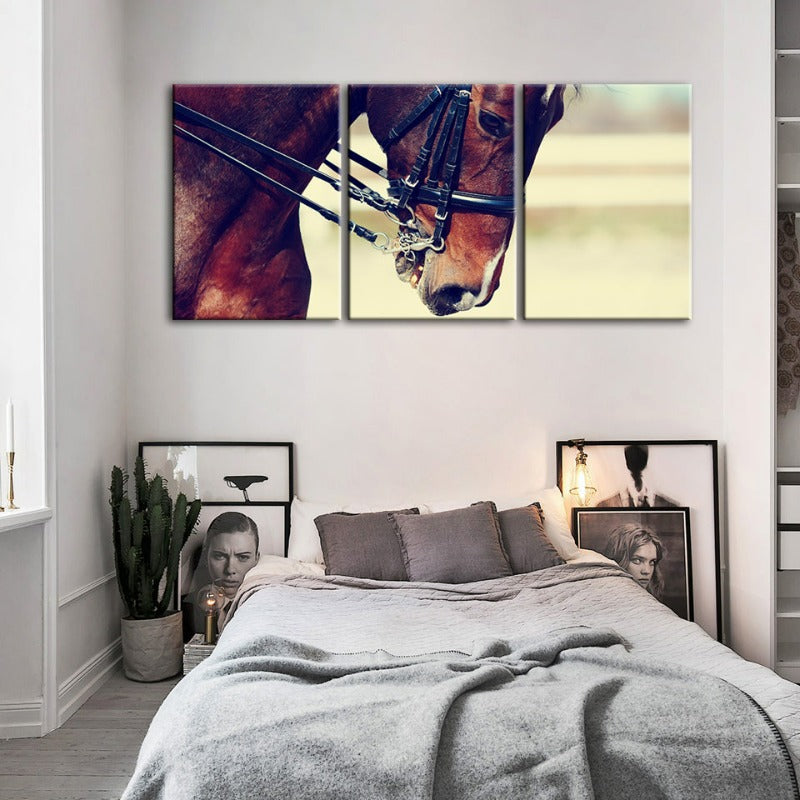Anmutige Halfter-Pferde-Canvas Wandkunst Malerei 3 Teile