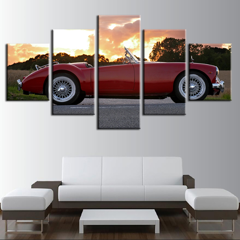 5-teilige Vintage Rot Metallic Auto - Leinwand Wandkunst Malerei