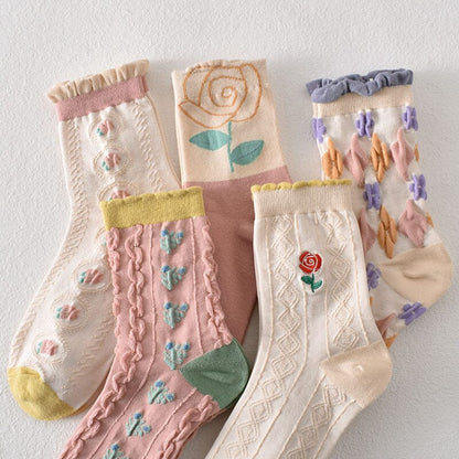 Damen-Baumwollsocken mit Blumenmuster (10 Paar)