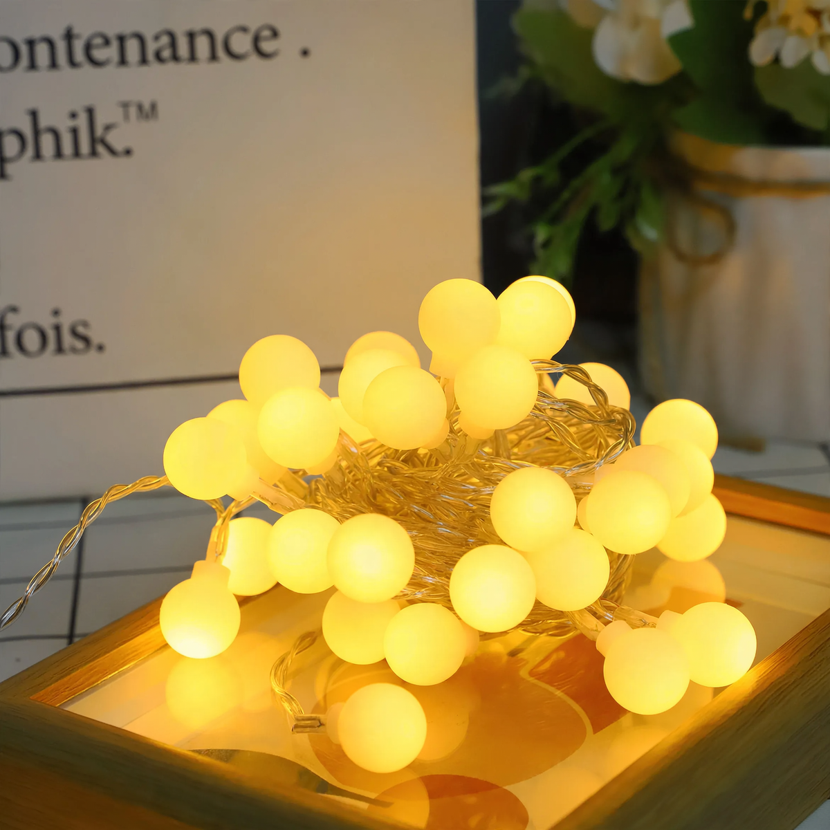 LED-Lichterkette mit kleinen Kugeln, USB-aufladbar