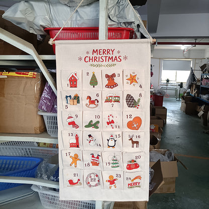 Weihnachts-Adventskalender aus Stoff mit 24 Taschen