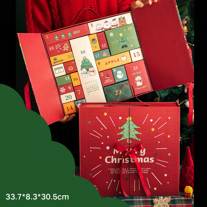 Weihnachts-Adventskalender-Geschenkbox, 24 Fächer, Stoff