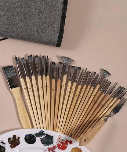 Vivolux Pinselset 24-teilig mit Holzgriffen, Malspachtel und Rolltasche