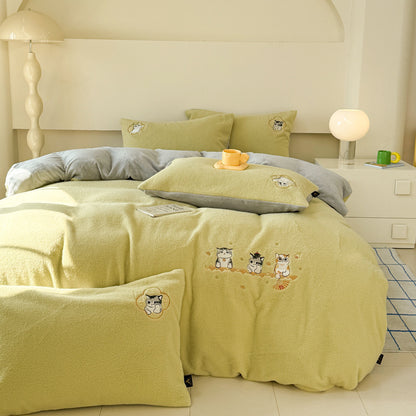 Milchfaser-Fleece Bettwäsche-Set, Cartoon-Design, warm