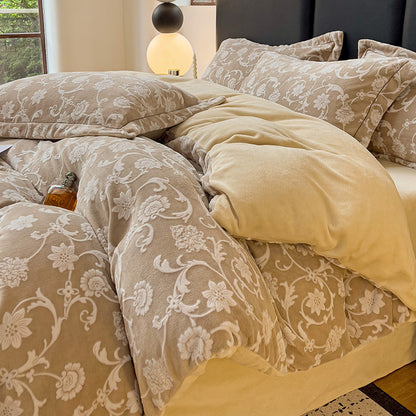 Milchfaser-Fleece Bettwäsche-Set mit 6D-Prägung