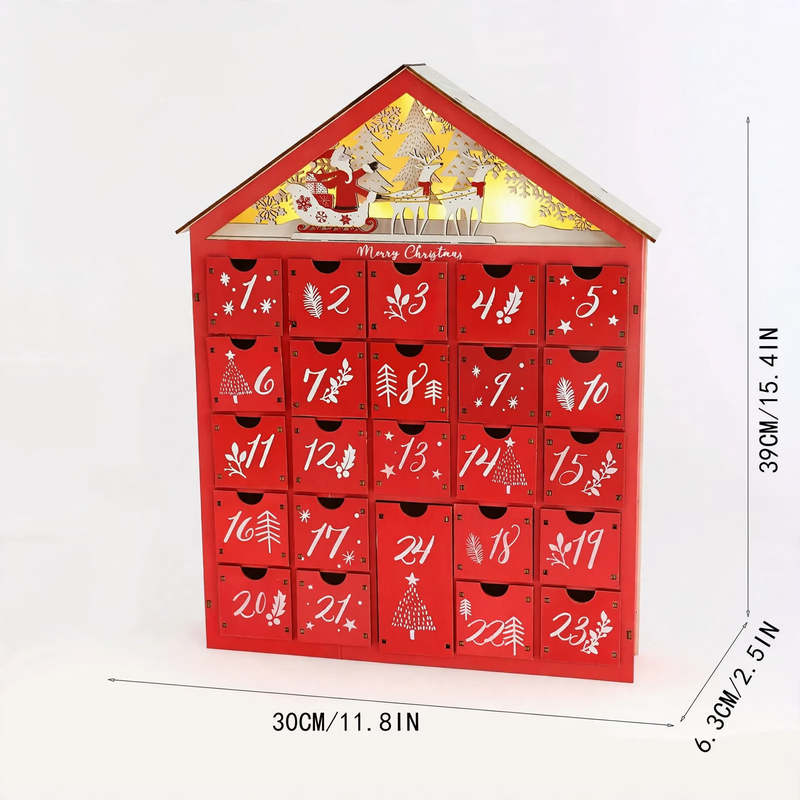 Beleuchteter Holz-Adventskalender im Hütten-Design