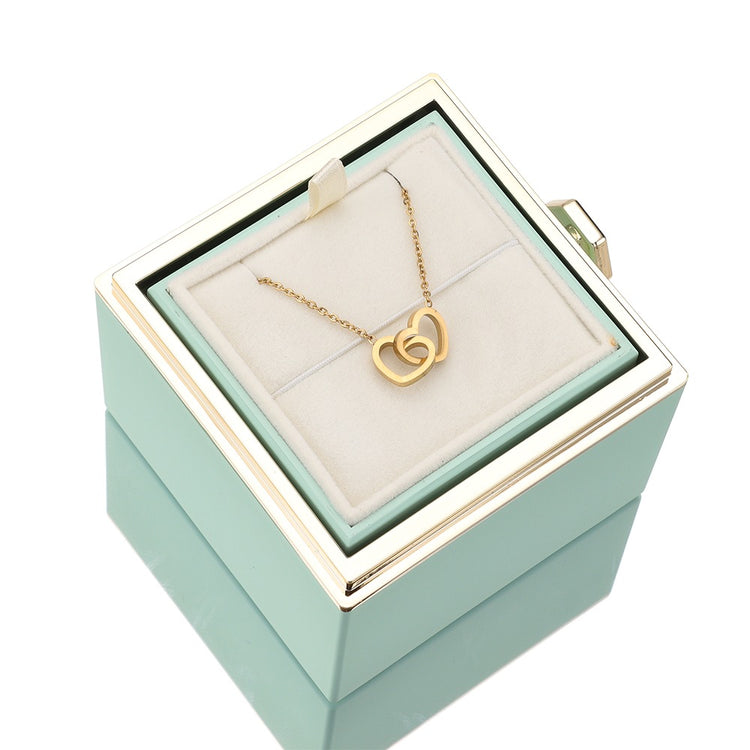 [Ideales Geschenk] Ewige Rosenbox - Mit gravierter Halskette & künstlicher Rose