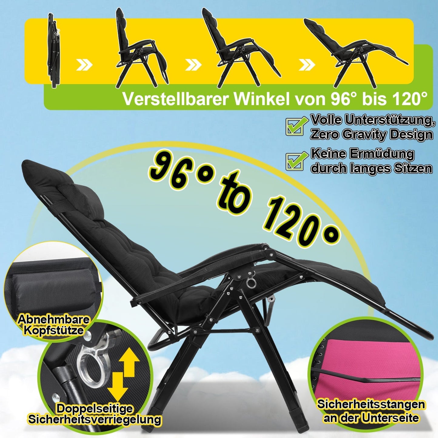 Sonnenliege Klappbar Liegestuhl bis 200kg | Brehn