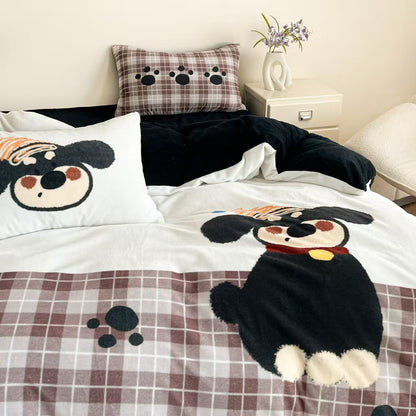 Milchfleece-Bettwäsche-Set, Cartoon-Design, warm