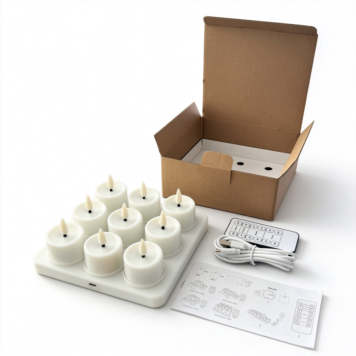 Wiederaufladbares LED-Teelicht-Set mit Ladestation