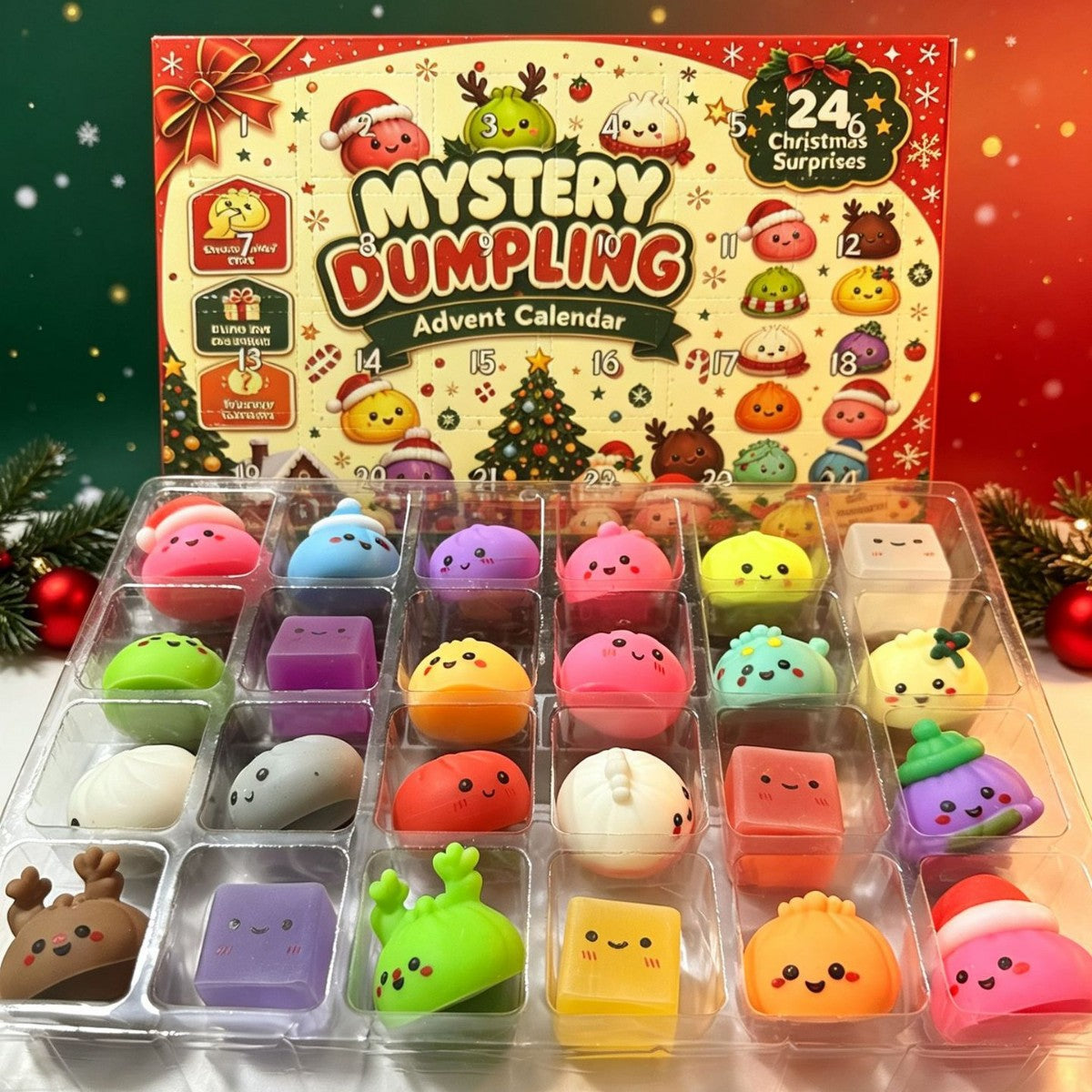 Weihnachts-Adventskalender mit 24 Anti-Stress-Figuren