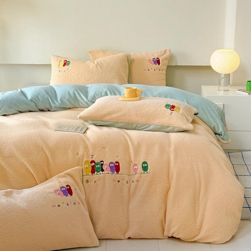 Milchfaser-Fleece Bettwäsche-Set, Cartoon-Design, warm