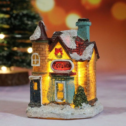 Beleuchtetes Weihnachtshaus aus Kunstharz