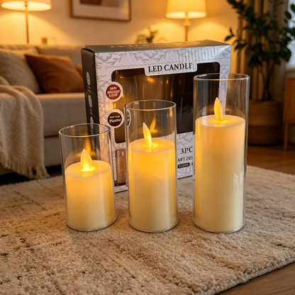 LED-Echtwachs-Optik Kerzenset, 3-teilig