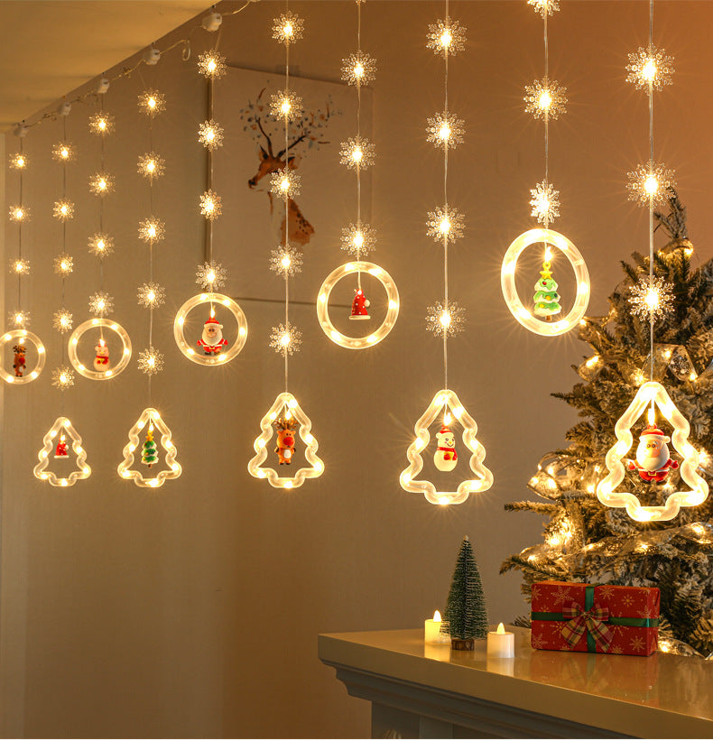 LED-Weihnachts-Lichterkette mit Sternen und Schneeflocken