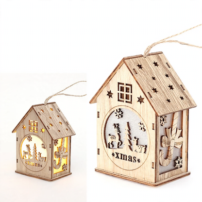 Beleuchtetes Holzhaus mit LED-Licht