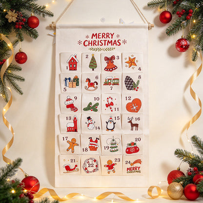 Weihnachts-Adventskalender aus Stoff mit 24 Taschen