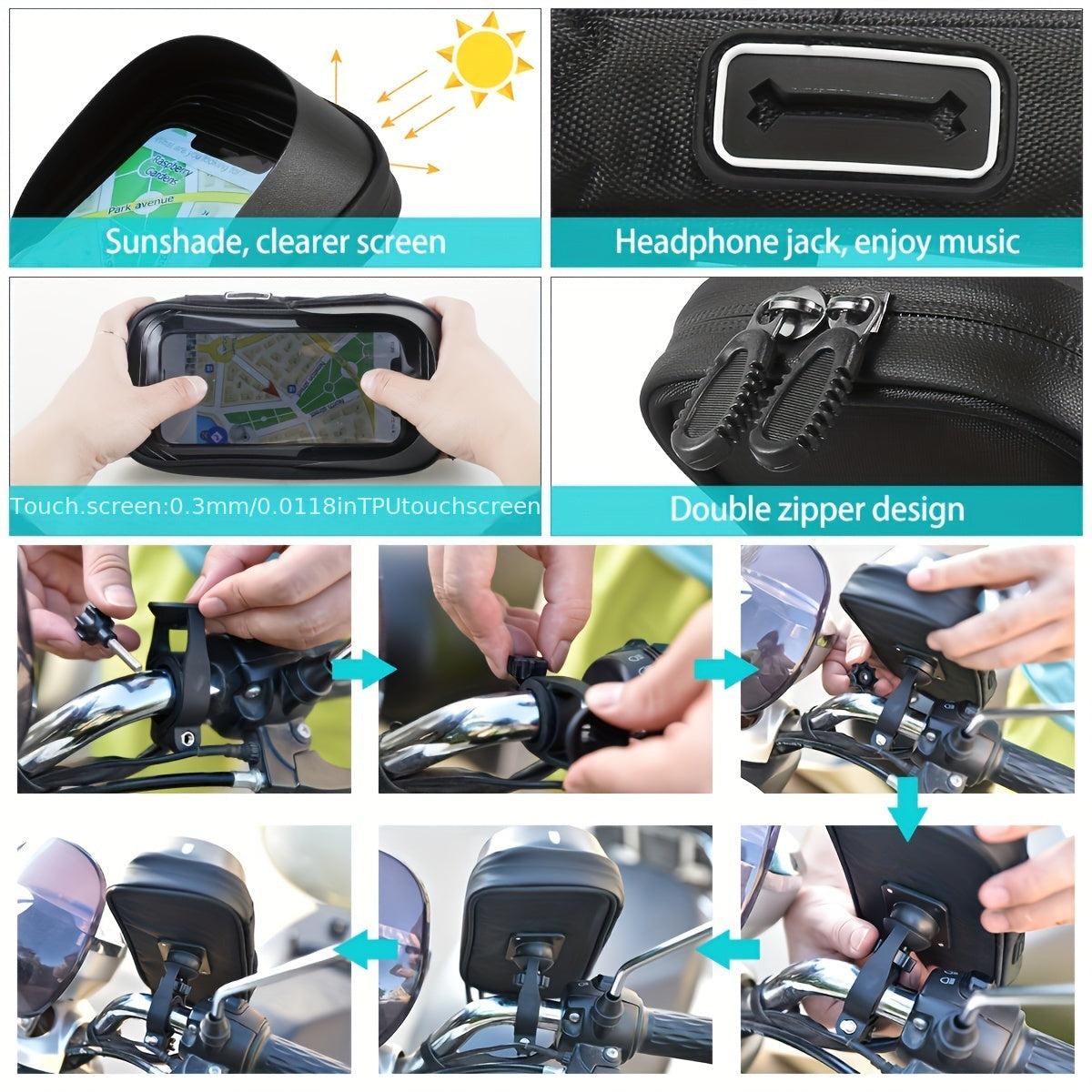 Wasserdichte Handyhalterung für Fahrrad und Motorrad – 360° drehbar und geeignet für 4,5–6,4 Zoll