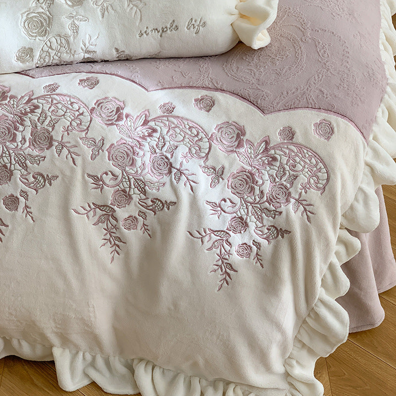 Milchfaser-Fleece-Bettwäsche-Set, verdickt, 4-teilig