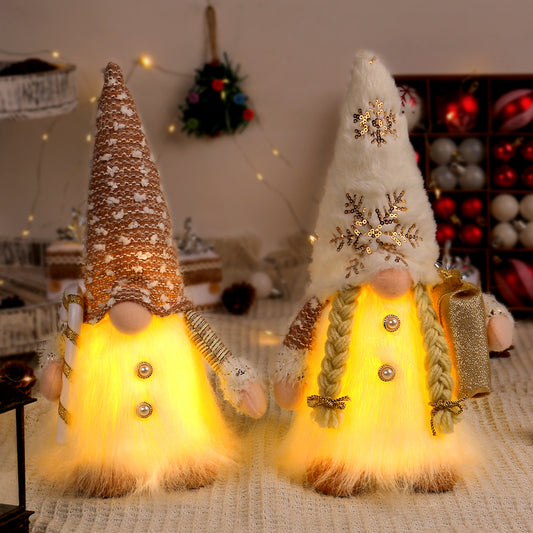 Beleuchtete Weihnachts-Wichtelfigur mit Pailletten und Plüsch