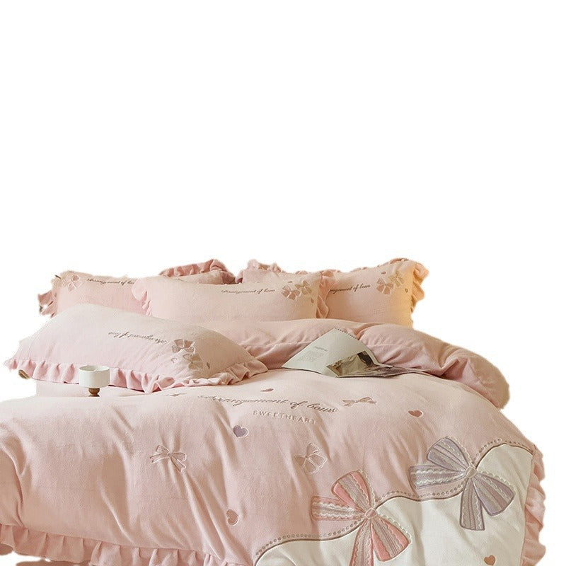 Milchfaser-Fleece Bettwäsche-Set, winterwarm, mit Spitzenbesatz