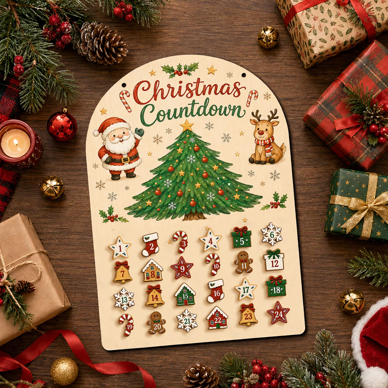 Holz-Adventskalender zum Aufhängen mit 24 Elementen
