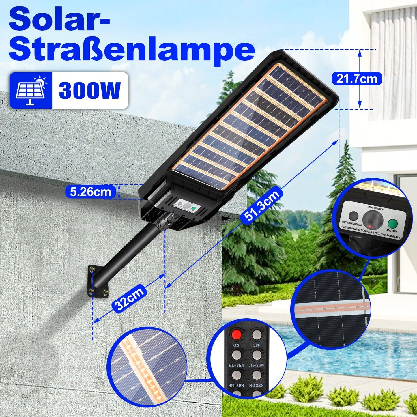 Solarlampe Straßenlaterne mit Bewegungssensor 300W/400W | Brehn
