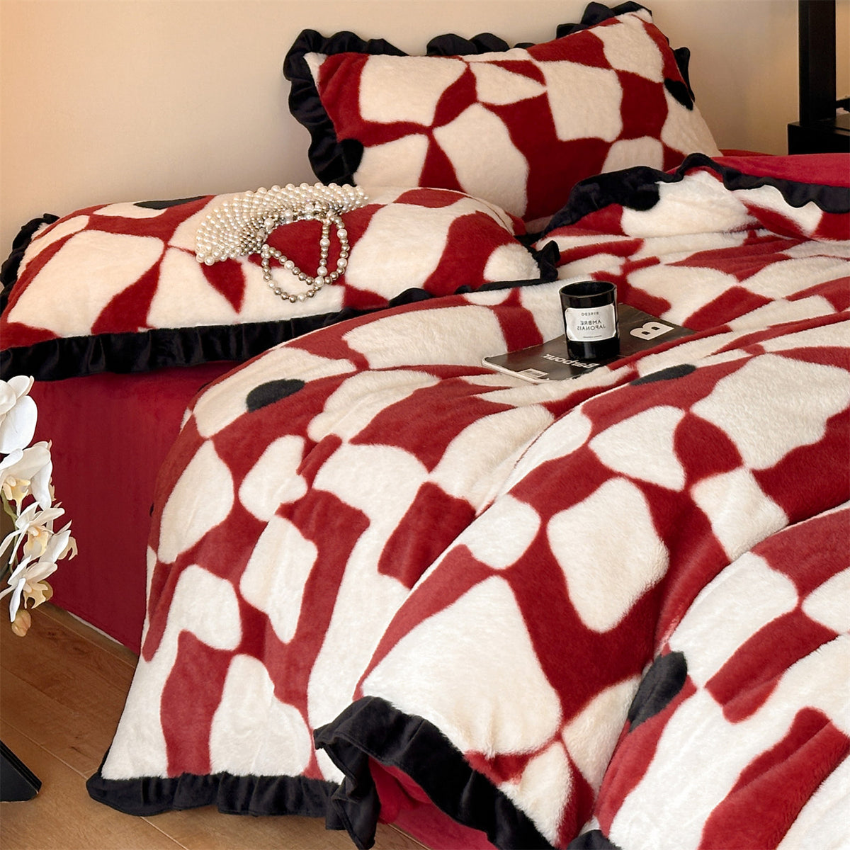 Französisches Milchfaser-Fleece Bettwäsche-Set mit Schleifenmuster