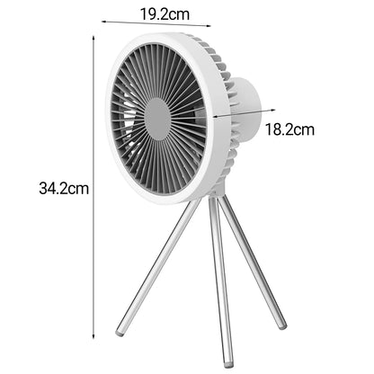 Wiederaufladbarer 10.000mAh Camping Ventilator mit LED-Beleuchtung und Powerbank | Brehn