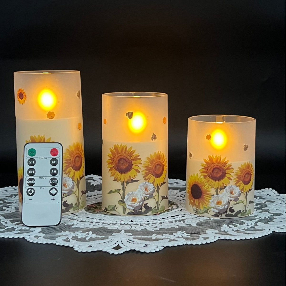 LED-Kerzen-Set mit Sonnenblumen-Motiv