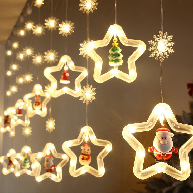 LED-Weihnachts-Lichterkette mit Sternen und Schneeflocken