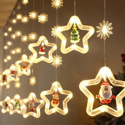 LED-Weihnachts-Lichterkette mit Sternen und Schneeflocken