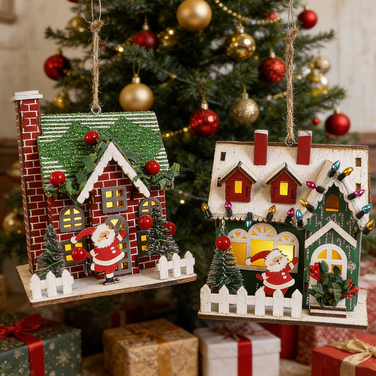 Dekoratives Holz-Weihnachtshaus als Hängeschmuck oder Aufsteller