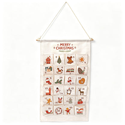 Weihnachts-Adventskalender aus Stoff mit 24 Taschen