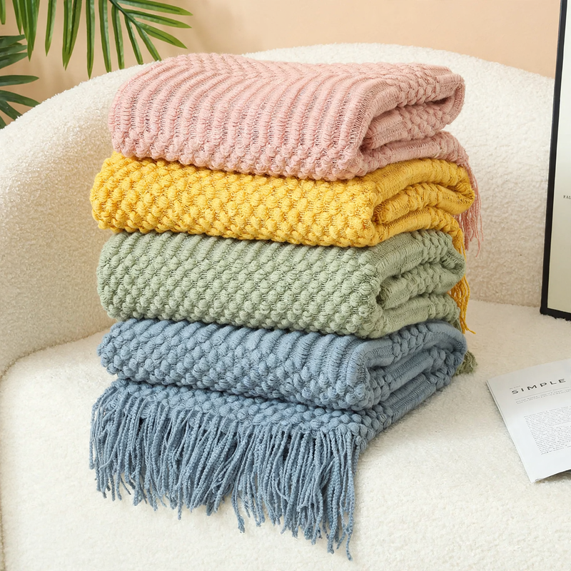 Nordische Strickdecke mit Fransen, Acryl, verschiedene Größen