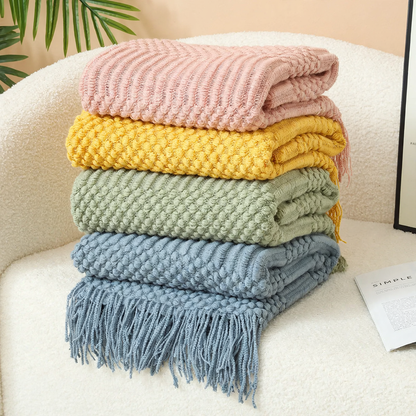 Nordische Strickdecke mit Fransen, Acryl, verschiedene Größen