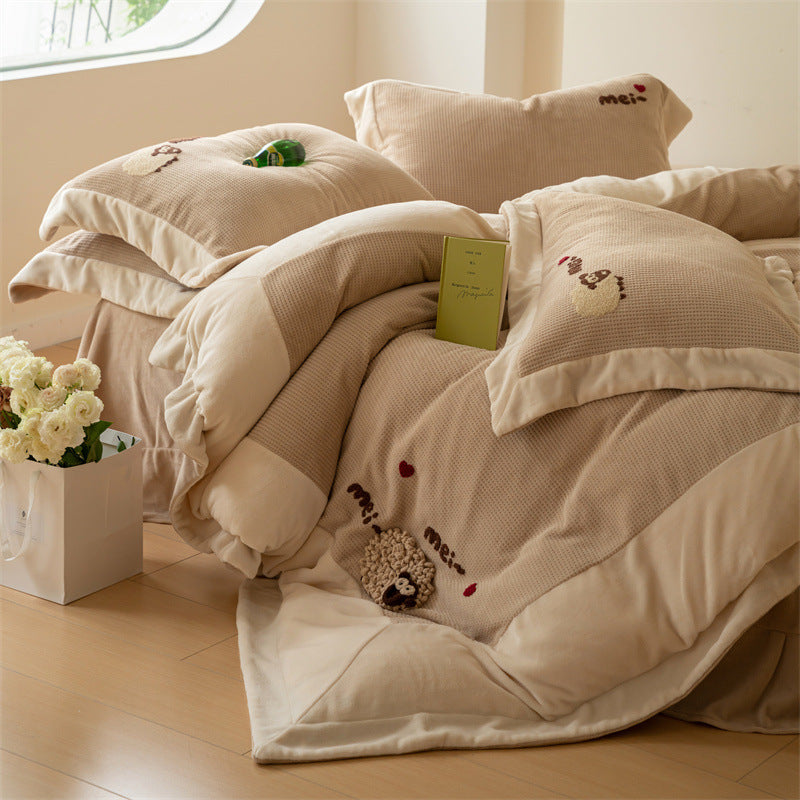 Milchfaser-Fleece Bettwäsche-Set, Waffelstruktur, 4-teilig