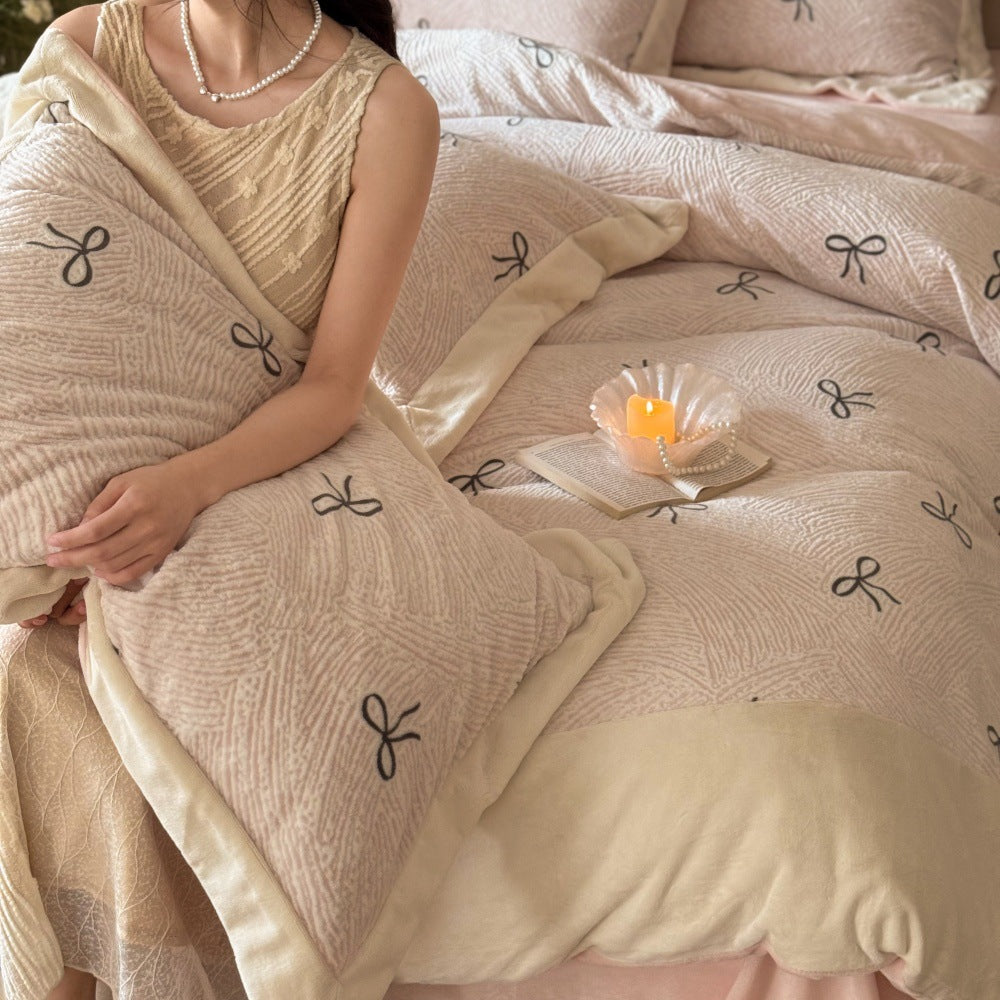 Milchfaser-Fleece Bettwäsche-Set, Blumenmuster, wärmend