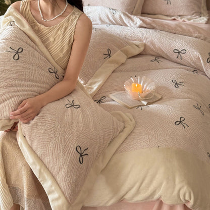 Milchfaser-Fleece Bettwäsche-Set, Blumenmuster, wärmend
