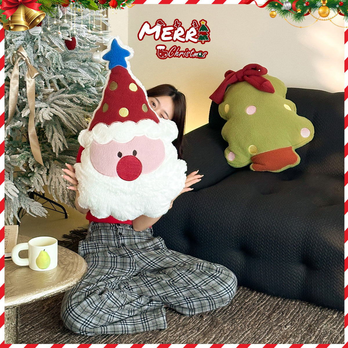 Weihnachts-Dekokissen aus Wollplüsch