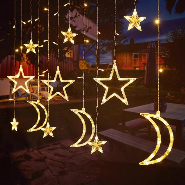 LED-Sternen- und Mond-Lichtervorhang für festliche Dekoration
