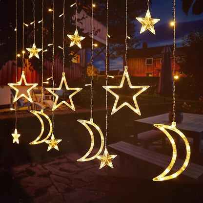 LED-Sternen- und Mond-Lichtervorhang für festliche Dekoration