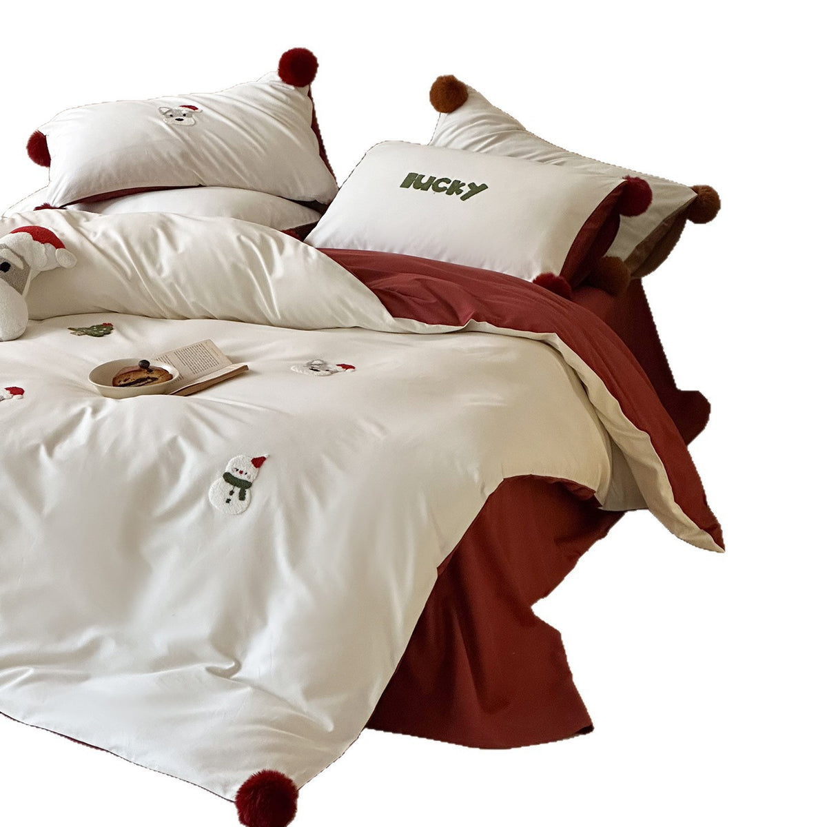Baumwoll-Bettwäsche-Set, Cartoon-Design, mit Pompons
