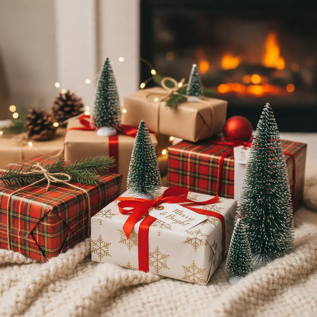 Mini-Weihnachtsbaum-Set mit Kunstschnee, 10-teilig