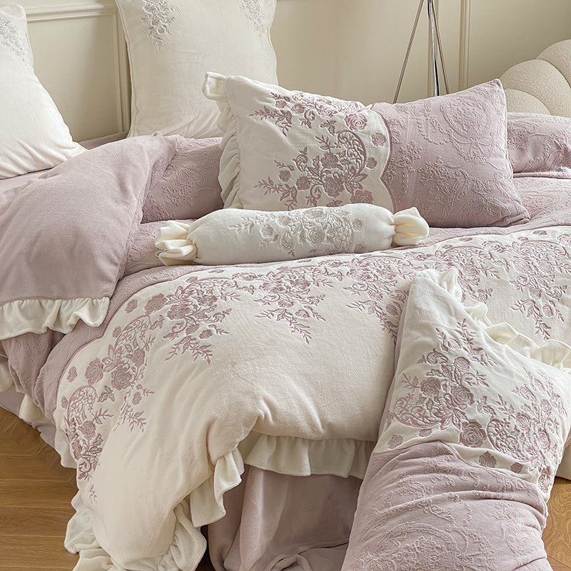 Milchfaser-Fleece-Bettwäsche-Set, verdickt, 4-teilig
