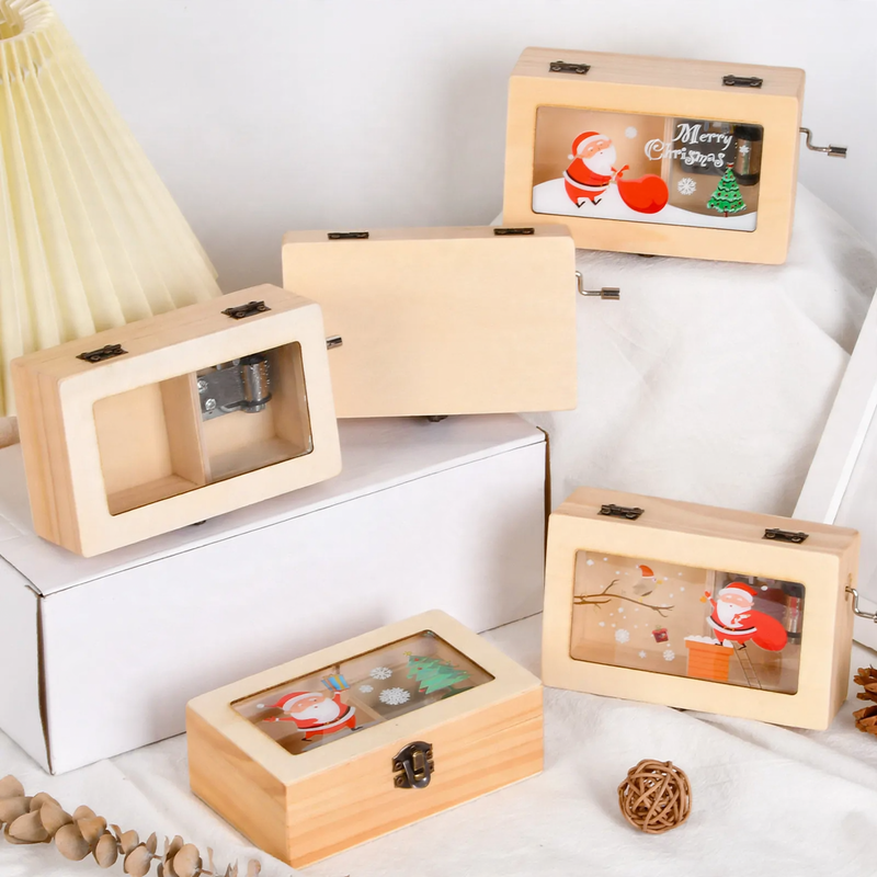 Holz-Spieluhr mit Handkurbel, modernes Design