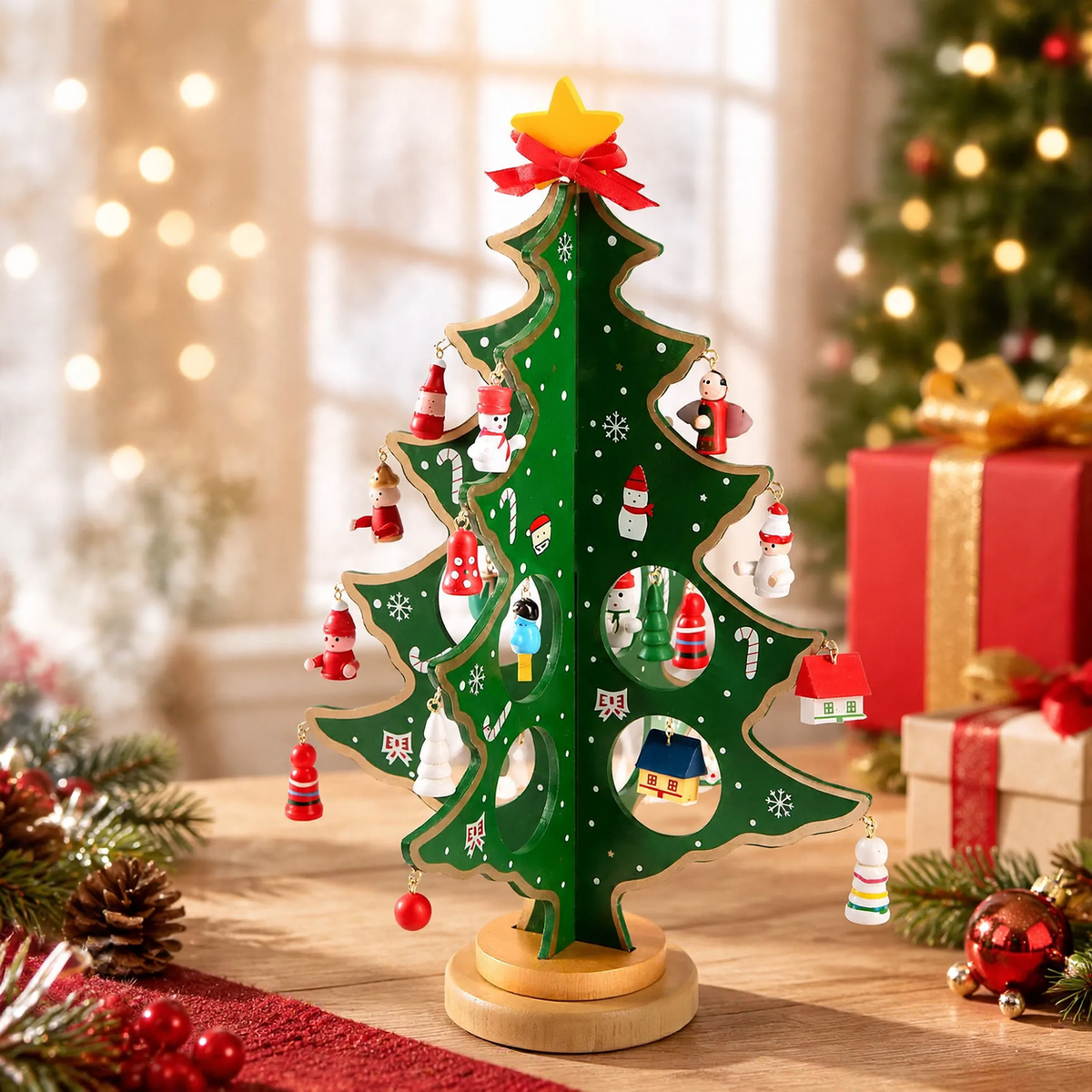 Dekorativer Holz-Weihnachtsbaum mit Beleuchtung